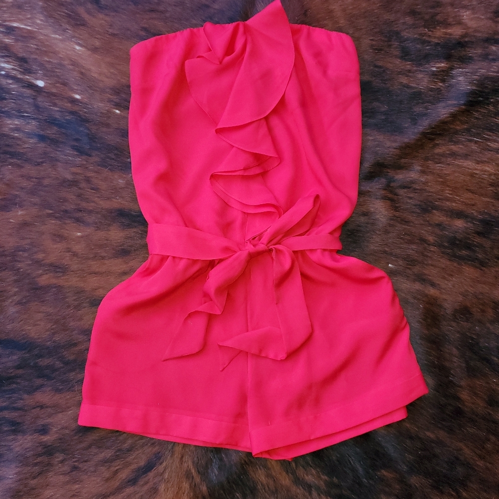 Express Red Strapless silky red romper